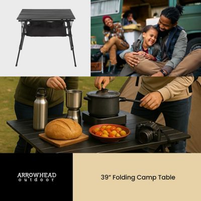 Image showing  Height-Adjustable Aluminum Roll-up Folding Camp Table with Under-Table Mesh Storage and Carry Bag