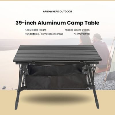 Image showing  Height-Adjustable Aluminum Roll-up Folding Camp Table with Under-Table Mesh Storage and Carry Bag