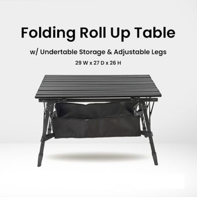 Image showing  Height-Adjustable Aluminum Roll-up Folding Camp Table with Under-Table Mesh Storage and Carry Bag