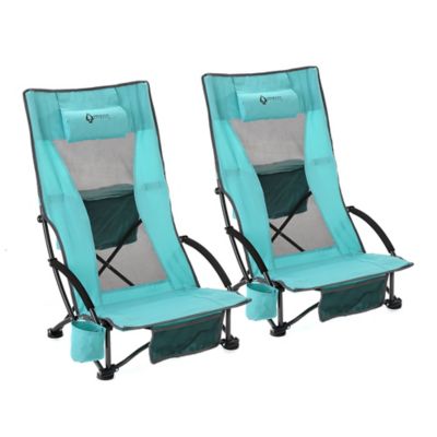 Image showing 0 th Arrowhead Outdoor Portable Reclinable Low-Profile Folding Beach Chair with Padded Headrest, Cup-Holder, and Carry Bag, 2 Pack