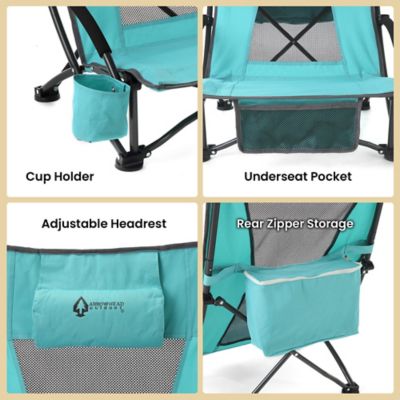 Image showing 4 th Arrowhead Outdoor Portable Reclinable Low-Profile Folding Beach Chair with Padded Headrest, Cup-Holder, and Carry Bag, 2 Pack