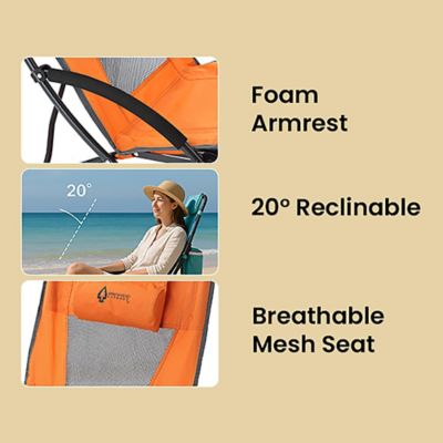 Image showing 9 th Arrowhead Outdoor Portable Reclinable Low-Profile Folding Beach Chair with Padded Headrest, Cup-Holder, and Carry Bag, 2 Pack