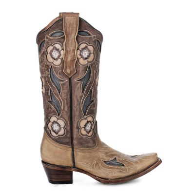Image showing  Women's Inlay Floral Embroidery Snip Toe Cowgirl Boots