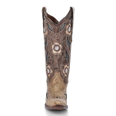 Image showing  Women's Inlay Floral Embroidery Snip Toe Cowgirl Boots