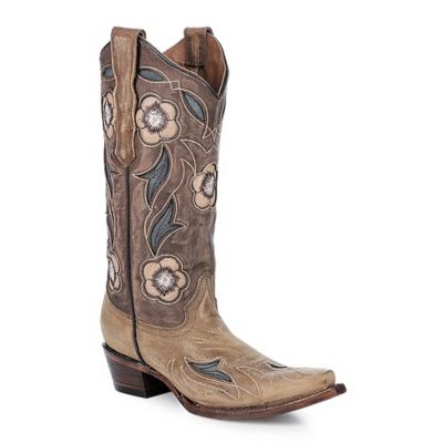 Corral Women's Inlay Floral Embroidery Snip Toe Cowgirl Boots