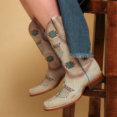 Image showing 4 th Corral Women's Floral Embroidery Square Toe Cowgirl Boots