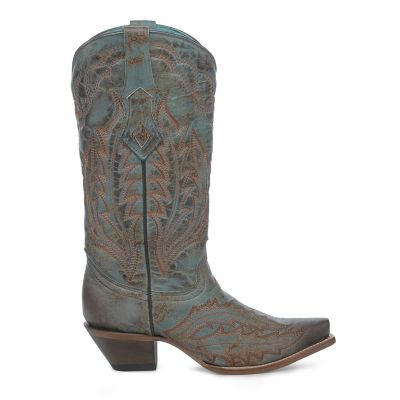 Image showing  Women's Embroidery Vintage Worn Finish Snip Toe Goat Cowgirl Boots