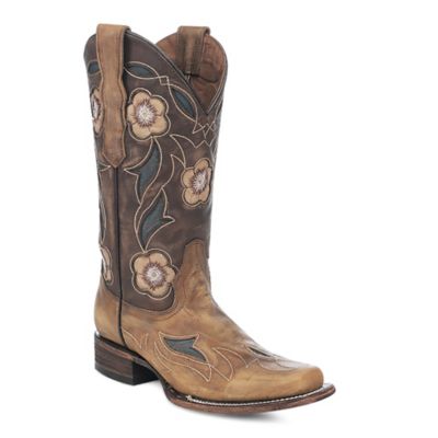 Corral Women's Cowgirl boot with Floral Embroidery and Inlay