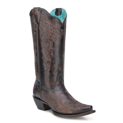 Corral Women's Floral Embroidery Snip Toe Cowgirl Boots