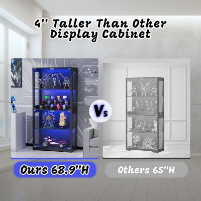 Image showing  68.9 in. H Black 4-Tier Display Cabinet with Tempered Glass Door and 3-Color Sensor Lights
