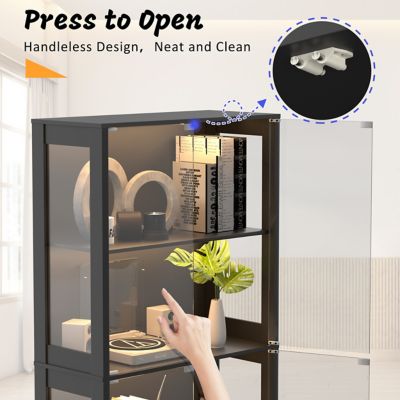 Image showing  68.9 in. H Black 4-Tier Display Cabinet with Tempered Glass Door and 3-Color Sensor Lights