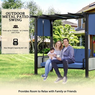 Image showing  3-Person Outdoor Metal Patio Swing Chair with Cushion in Gray