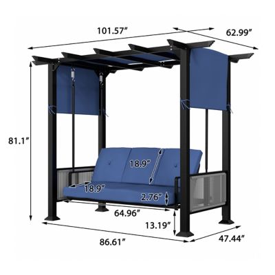 Image showing  3-Person Outdoor Metal Patio Swing Chair with Cushion in Gray
