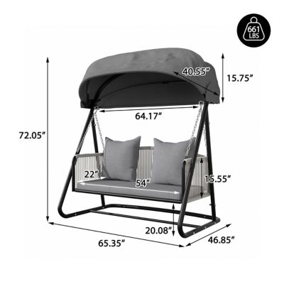 Image showing  2-Person Metal Outdoor Patio Swing Chair with Cushion and Pillow