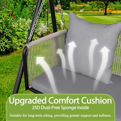 Image showing  2-Person Metal Outdoor Patio Swing Chair with Cushion and Pillow