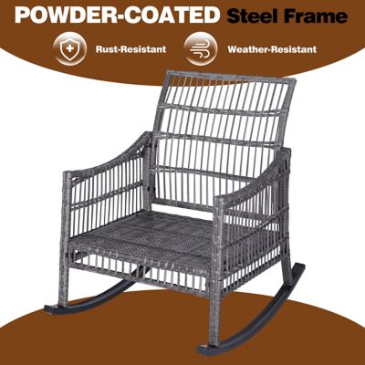 Image showing  Navy Blue 3 pc. Patio Wicker Outdoor Rocking Chair Set with Cushions and Pillows