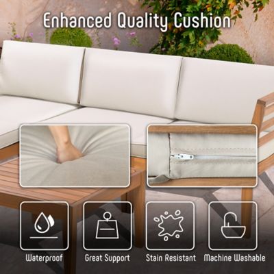 Image showing  Wood Coffee Table & L Shape Outdoor Couch Patio Sectional Sofa with All-Weather Cushion for Lawn,Deck,Backyard