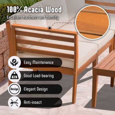 Image showing  Wood Coffee Table & L Shape Outdoor Couch Patio Sectional Sofa with All-Weather Cushion for Lawn,Deck,Backyard
