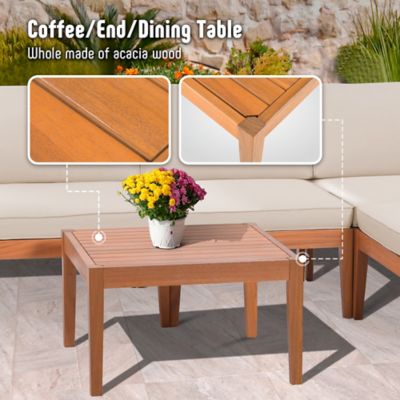 Image showing 5 th Werph Wood Coffee Table & L Shape Outdoor Couch Patio Sectional Sofa with All-Weather Cushion for Lawn,Deck,Backyard