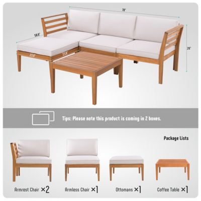 Image showing 7 th Werph Wood Coffee Table & L Shape Outdoor Couch Patio Sectional Sofa with All-Weather Cushion for Lawn,Deck,Backyard