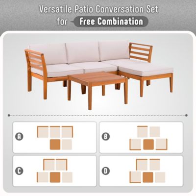 Image showing 8 th Werph Wood Coffee Table & L Shape Outdoor Couch Patio Sectional Sofa with All-Weather Cushion for Lawn,Deck,Backyard