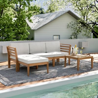 Image showing 9 th Werph Wood Coffee Table & L Shape Outdoor Couch Patio Sectional Sofa with All-Weather Cushion for Lawn,Deck,Backyard