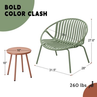 Image showing  3 Pieces Outdoor Furniture with Bistro Table and Patio Chairs Set of 2, Patio Set with Green Chairs & Orange Table