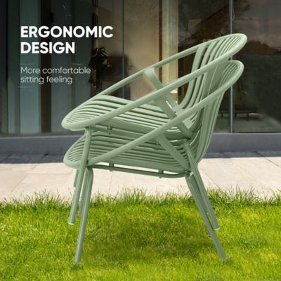 Image showing  3 Pieces Outdoor Furniture with Bistro Table and Patio Chairs Set of 2, Patio Set with Green Chairs & Orange Table