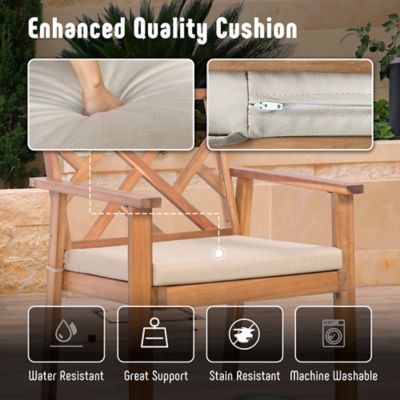 Image showing  Outdoor Patio Furniture Set, 4 pc. Wood Outdoor Patio Sofa Bench and 2 Single Sofa Chairs with Table & Padded Cushions