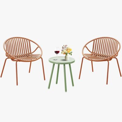 Werph 3 Pieces Outdoor Furniture with Bistro Table and Patio Chairs Set of 2, Patio Set with Orange Chairs & Green Table