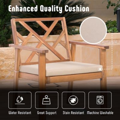 Image showing  3 pc. Outdoor Patio Furniture Set, Acacia Wooden Conversation Patio Set with Padded Cushion Chairs and Coffee Table