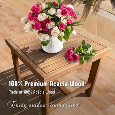 Image showing  3 pc. Outdoor Patio Furniture Set, Acacia Wooden Conversation Patio Set with Padded Cushion Chairs and Coffee Table