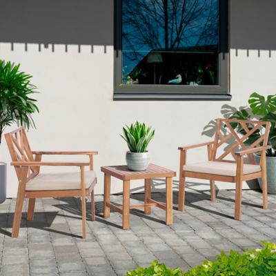 Image showing 5 th Werph 3 pc. Outdoor Patio Furniture Set, Acacia Wooden Conversation Patio Set with Padded Cushion Chairs and Coffee Table