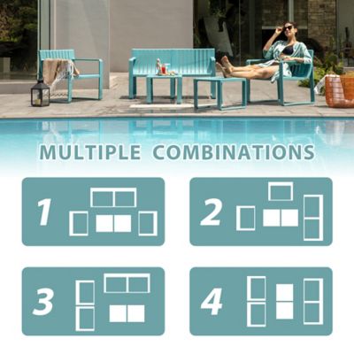 Image showing 4 th Werph Outdoor Furniture Set 4 pc. Patio Table & Chairs, Perfect for Lawn, Garden, Poolside or Balcony, Blue