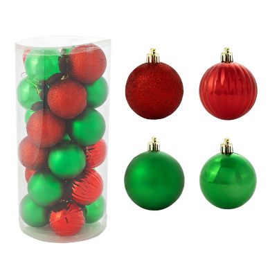 Sunnydaze Decor Merry Medley Plastic 24-Piece Ornament Set - Red and Green