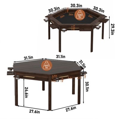 Image showing  62.2 in. W Wood Poker Table with Removable Top and Cup and Card Holders for 4-6-Player