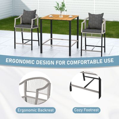 Image showing  3-Piece Patio Conversation Set with Gray Cushions and Pillows
