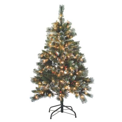 Season4Decor 4.5 ft. Mixed Hinged Tree with Glitter accented Bristles with Red Berries, Pine Cones, and 200 Clear lights