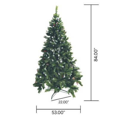 Image showing  7 ft. Mixed Frosted Hinged Tree with Frosted Pine Cones, Red Berries, and 450 Multicolored Lights
