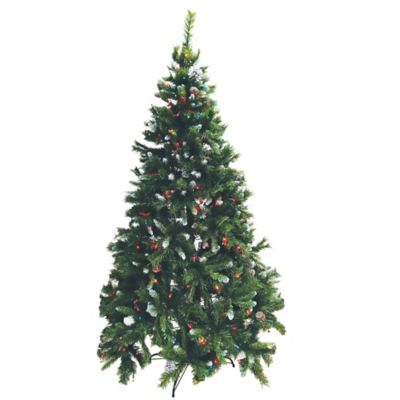 Image showing  7 ft. Mixed Frosted Hinged Tree with Frosted Pine Cones, Red Berries, and 450 Multicolored Lights