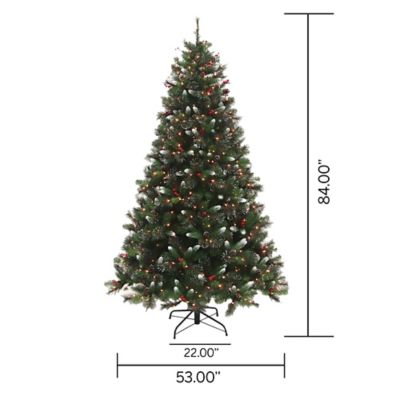 Image showing  7 ft. Mixed Hinged Tree with Glitter accented Bristles with Red Berries, Pine Cones, and 450 Clear lights