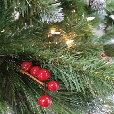 Image showing  7 ft. Mixed Hinged Tree with Glitter accented Bristles with Red Berries, Pine Cones, and 450 Clear lights
