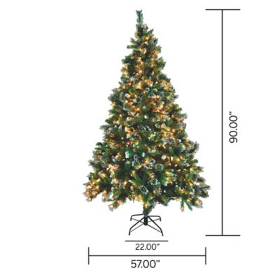 Image showing  7.5 ft. Mixed Hinged Tree with Glitter accented Bristles with Red Berries, Pine Cones, and 550 Clear lights