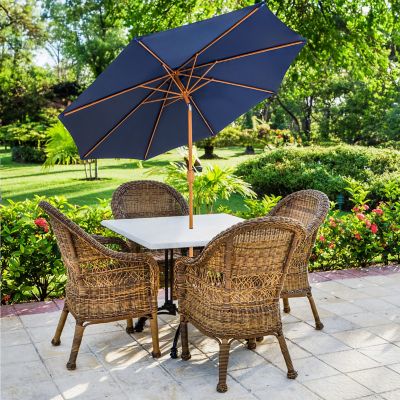 Image showing  Patio Umbrella with Woodgrain Finish - Navy Blue