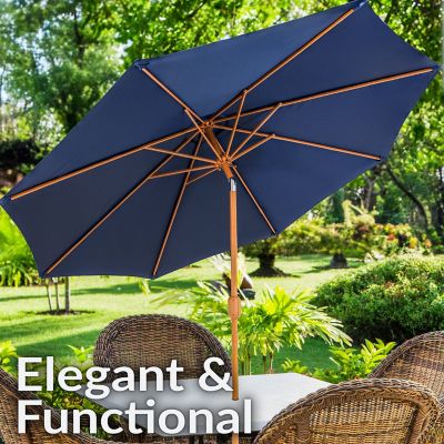 Image showing  Patio Umbrella with Woodgrain Finish - Navy Blue