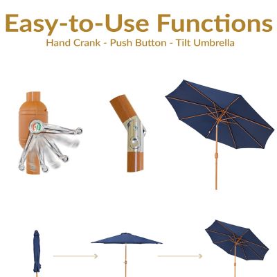 Image showing  Patio Umbrella with Woodgrain Finish - Navy Blue
