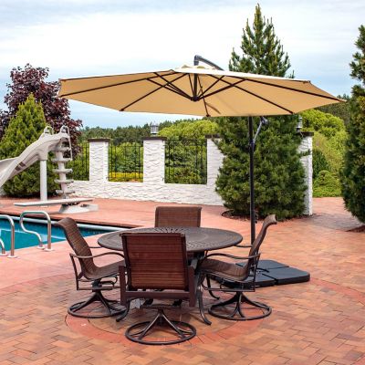 Image showing  Steel Outdoor Offset Patio Umbrella with 4-Piece Base Set - Beige