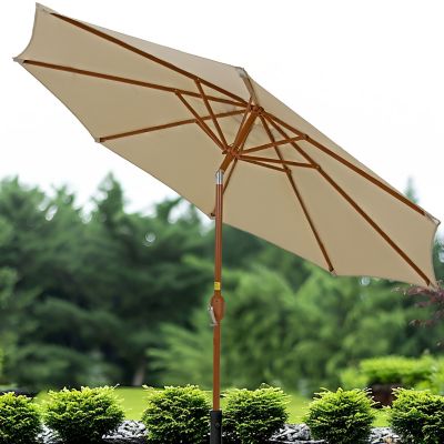 Image showing  Patio Umbrella with Woodgrain Finish - Beige