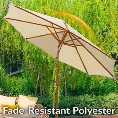 Image showing  Patio Umbrella with Woodgrain Finish - Beige