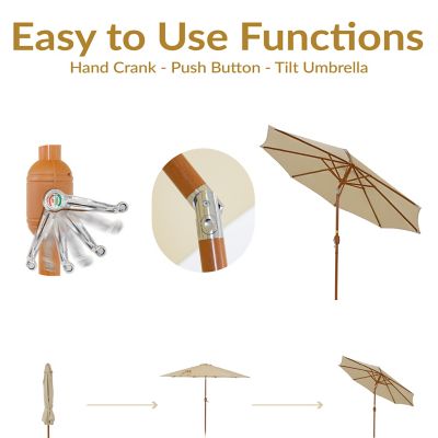 Image showing  Patio Umbrella with Woodgrain Finish - Beige